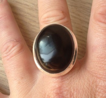 Zilveren ring met grote zwarte Onyx ring maat 17.7 mm